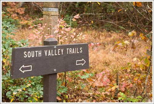 The sign marking the South Valley Trail