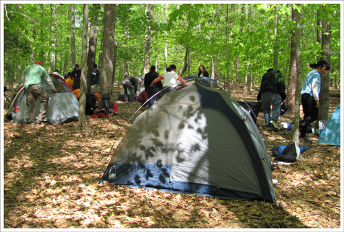 Camp was set up with a variety of tents.