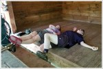 Hikers Resting in a Shelter